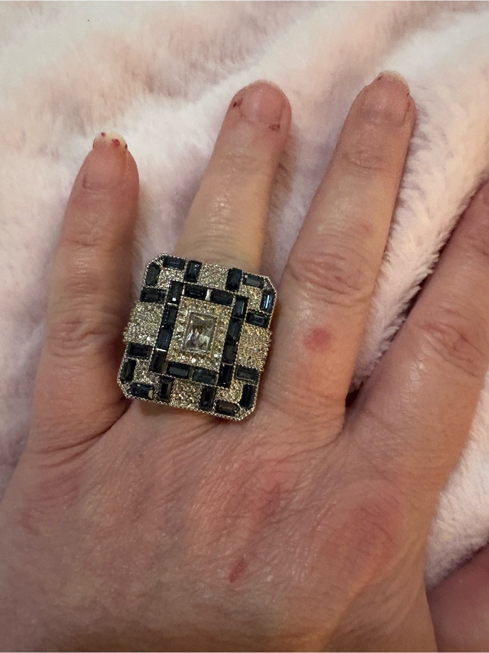 Statement Square Cocktail Ring in Silver with Blue Accent stones